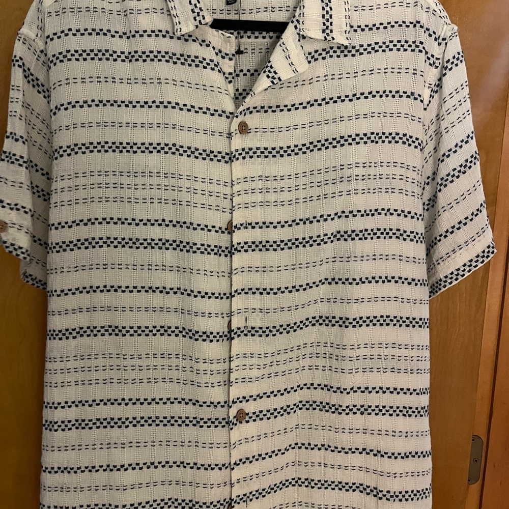 Ben Sherman Men's Cream and Navy Striped Shirt